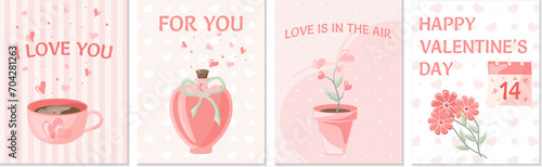 Wallpaper Mural Set of 4 postcards. Vector illustration in cartoon style. Trendy modern illustration for Valentine's Day on white background, hand drawn, flat design. Vector illustration Torontodigital.ca