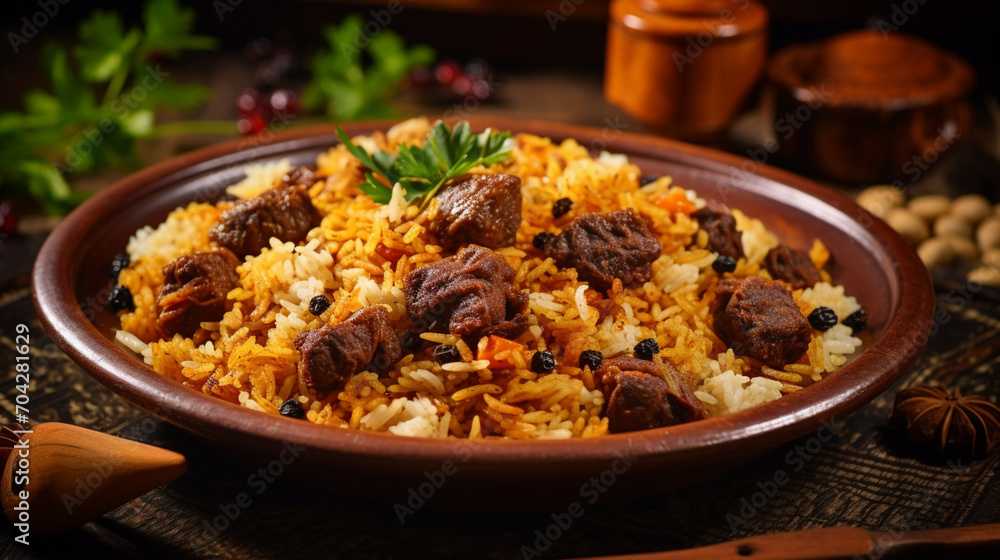 A big, flavorful plate of pilaf, generative AI A big, flavorful plate of pilaf, generative AI