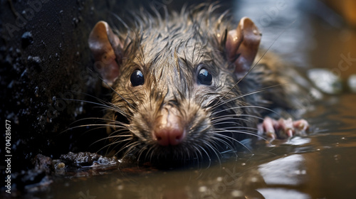 A rat swims in dirty sewage water, generative AI