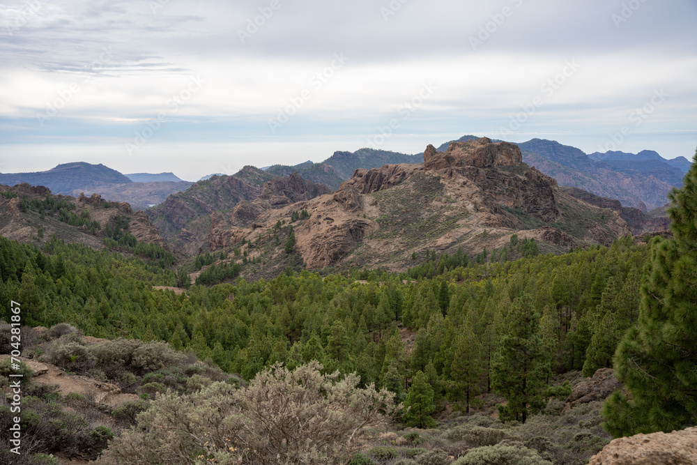 Landscape view from Roque Nublo volcanic rock on the island of Gran Canaria, Spain