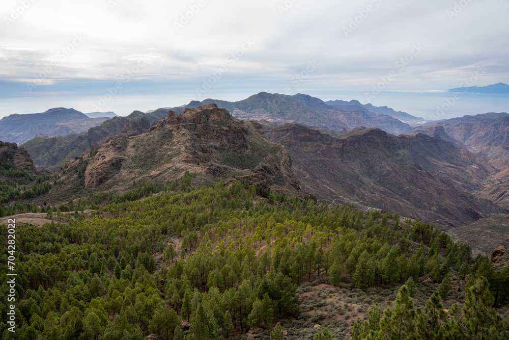 Landscape view from Roque Nublo volcanic rock on the island of Gran Canaria, Spain