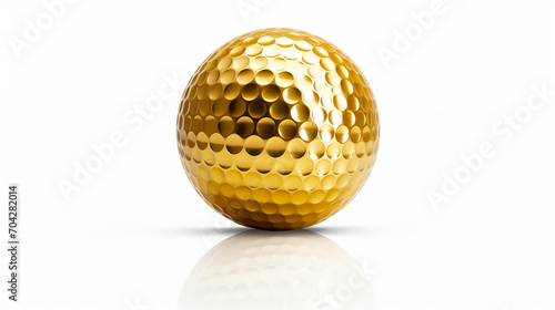 gold golf ball isolated over white background with reflection and shadow. 3d rendering