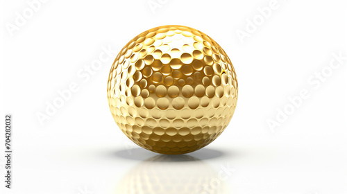gold golf ball isolated over white background with reflection and shadow. 3d rendering