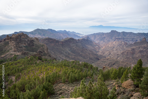 Landscape view from Roque Nublo volcanic rock on the island of Gran Canaria, Spain