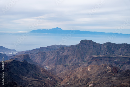 Landscape view from Roque Nublo volcanic rock on the island of Gran Canaria, Spain © Abinieks