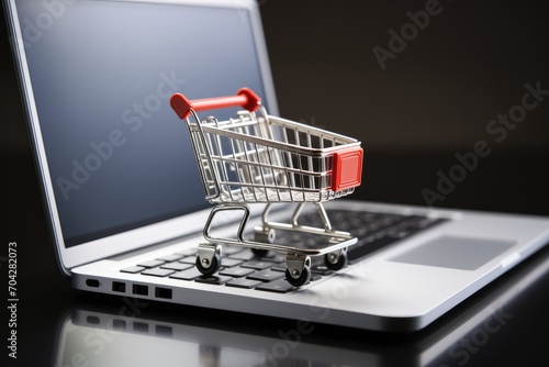 ショッピングカートとパソコンのオンラインショッピングのコンセプトイメージ