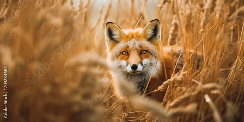 Red fox in a wheat field
