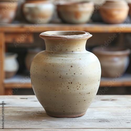 A ceramic pot in a drying room. 