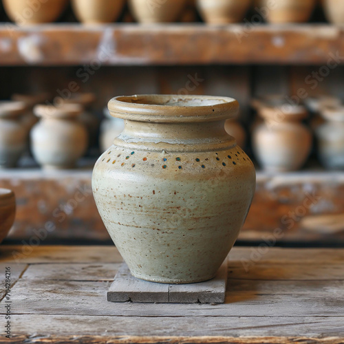 A ceramic pot in a drying room. 