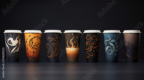 Set of paper coffee cups for cappuccino americano photo