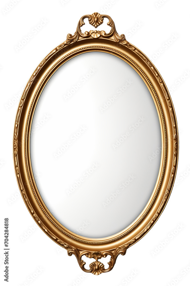 Antique round oval gold picture mirror frame isolated on a transparent background. Design element, mock up Antique round oval gold picture mirror frame isolated on a transparent background. Design element, mock up
