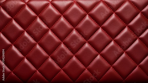 A red leather upholstery. Close-up texture of genuine leather with red rhombic stitching. Luxury background, texture © Mikhail