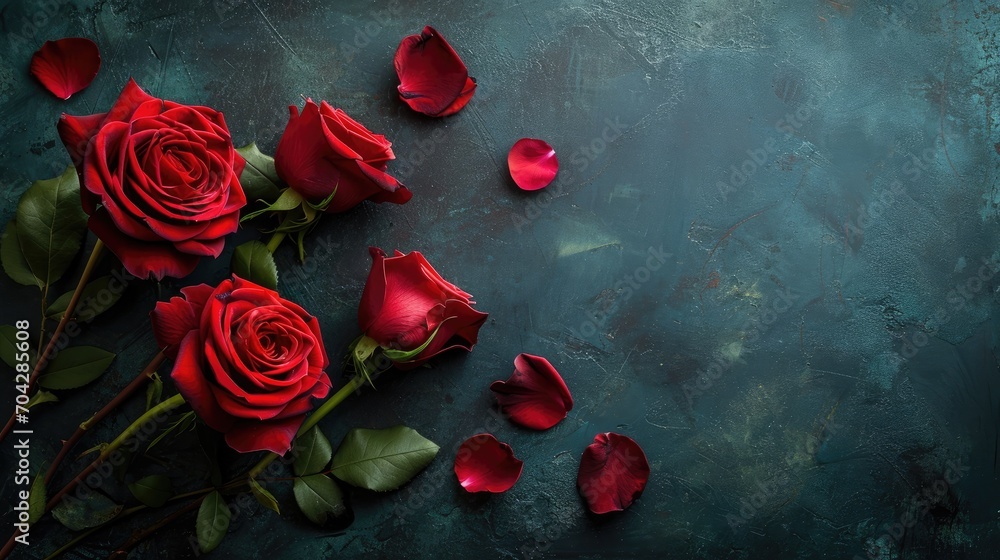 red roses on dark background, Valentine day card