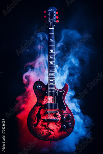 Captivating Illustration of a Black Guitar Engulfed in Fiery Passion