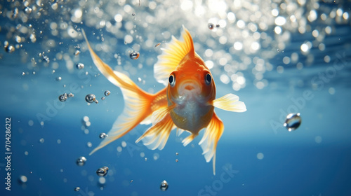 gold fish in blue water photo