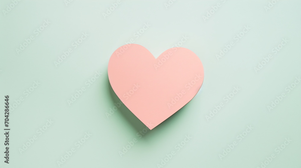 Pink heart on a mint green background. Love, Valentine's Day, Wedding concept. For banner, greeting card, invitation, postcard, poster, advertising, sale