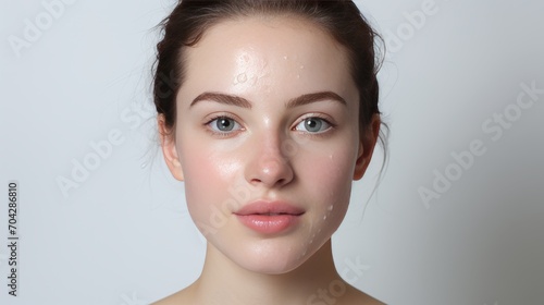 Radiant woman poses for a facial mask ad. Glowing skin showcases the product's benefits. Beauty and indulgence captured in every pose.