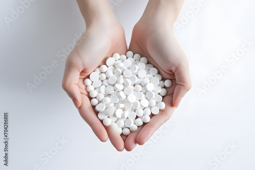 Woman hands with white pills