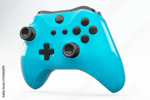 Realistic blue azure video game joystick or gamepad on white background