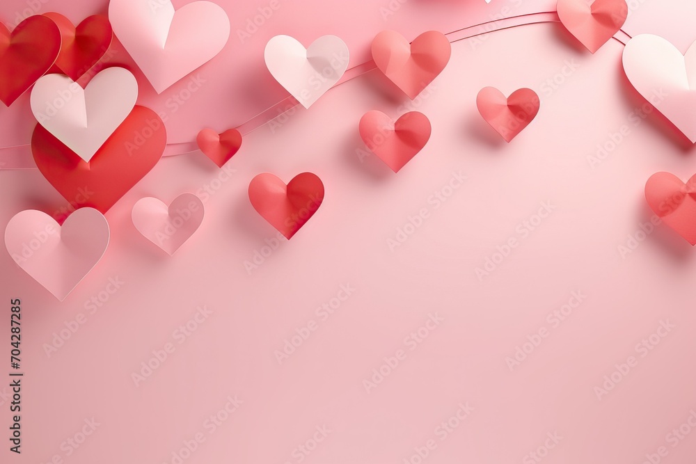 Valentine's day background with hearts on pink background, 3d rendering, Romantic background, Valentine's day concept