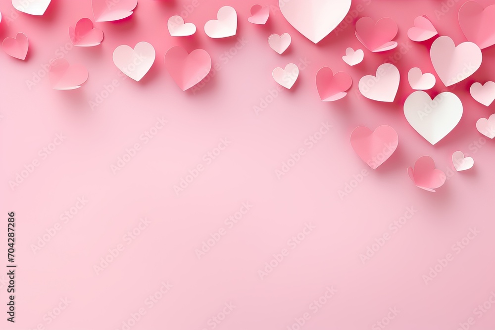 Valentine's day background with pink and white paper hearts, Romantic background, 3d rendering, Valentine's day concept, soft color paper hearts background
