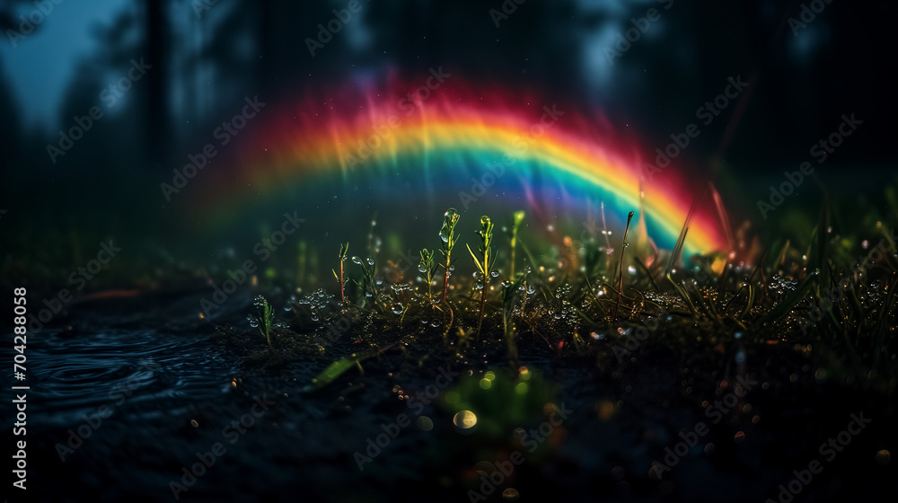 Moment Of Reflection As Dew Collects In Rosemary Sprouts / Rainbow In The Dark 3