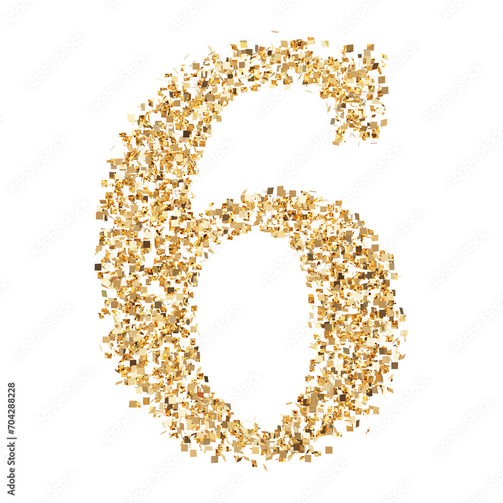 6 number gold glitter render 6 number gold glitter render