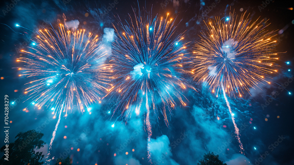 Fototapeta premium Colorful summer fireworks, vibrant.