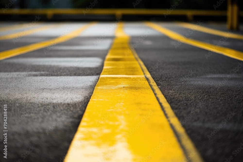 yellow lines on the asphalt of the street