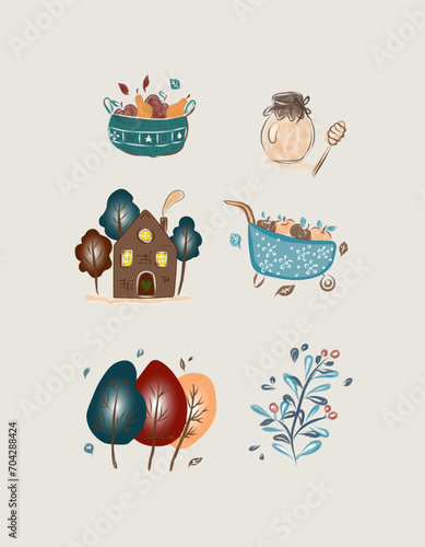 Vector garden set in cartoon style