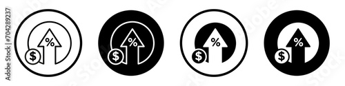 Increase rate icon set. Up arrow credit interest percentage vector symbol in a black filled and outlined style. Increase profit sign. photo