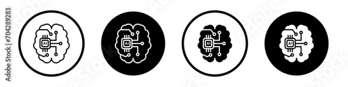 AI brain icon set. Artificial intelligent data chip vector symbol in a black filled and outlined style. Digital Circuit Brain Chip sign.