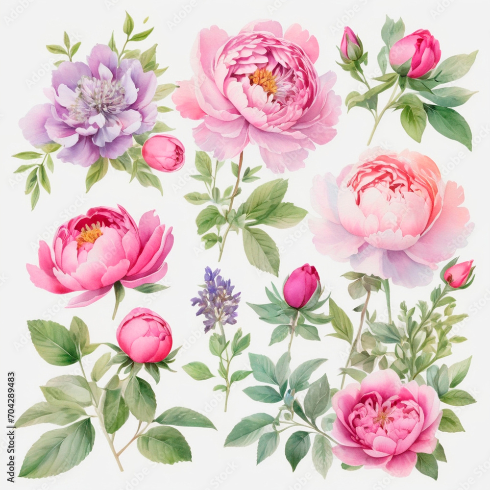 set of watercolor painted flowers set of watercolor painted flowers