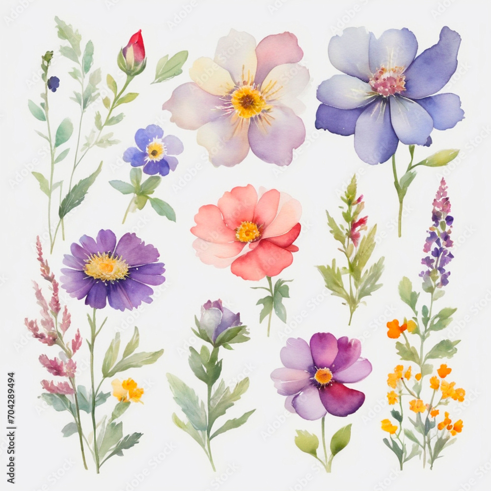 Fototapeta premium set of watercolor painted flowers