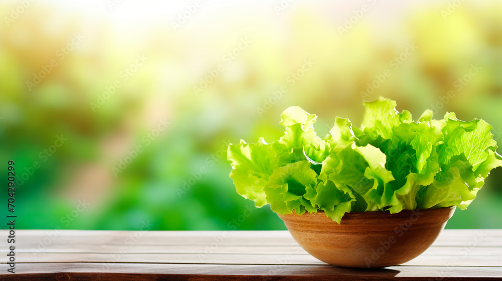 Lettuce in a bowl against the backdrop of the garden. Selective focus. Lettuce in a bowl against the backdrop of the garden. Selective focus.