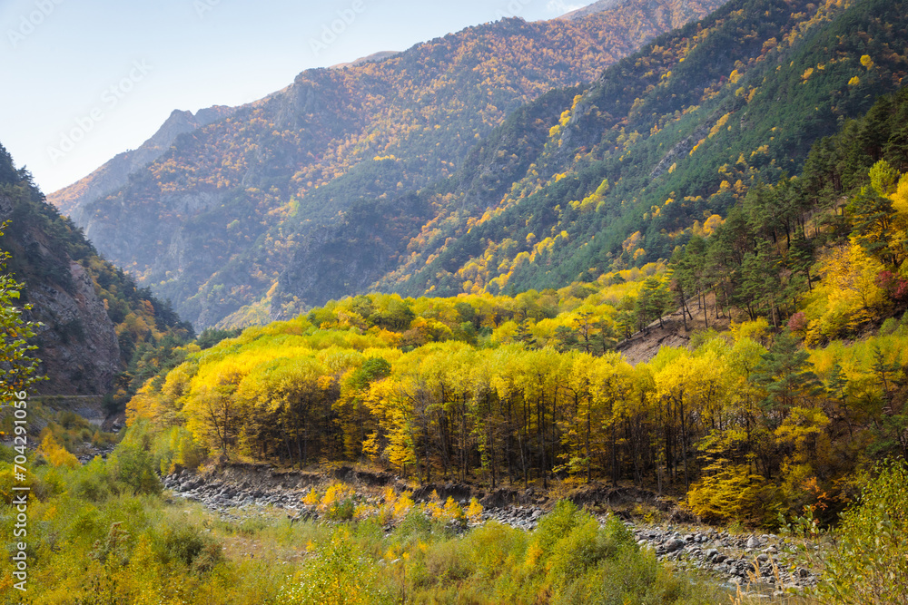Lush autumn landscape of the mountains of Ossetia Lush autumn landscape of the mountains of Ossetia