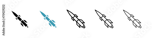 Warhead Missile and Rocket Vector Icon Set. Warfare and Ballistic Vector Symbol for UI Design.