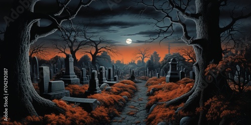 Halloween dawn with a haunting graveyard silhouette.