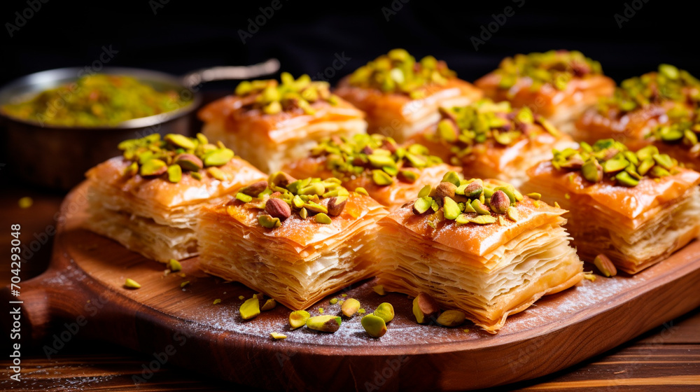 Turkish baklava with pistachios. Selective focus. Turkish baklava with pistachios. Selective focus.