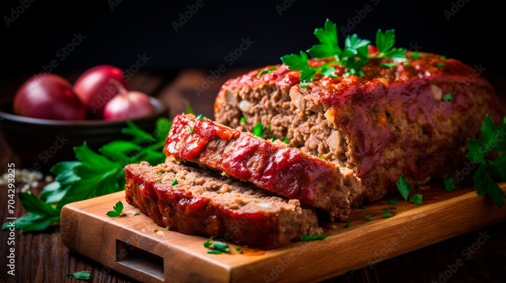 Low carb keto meat loaf. Selective focus.