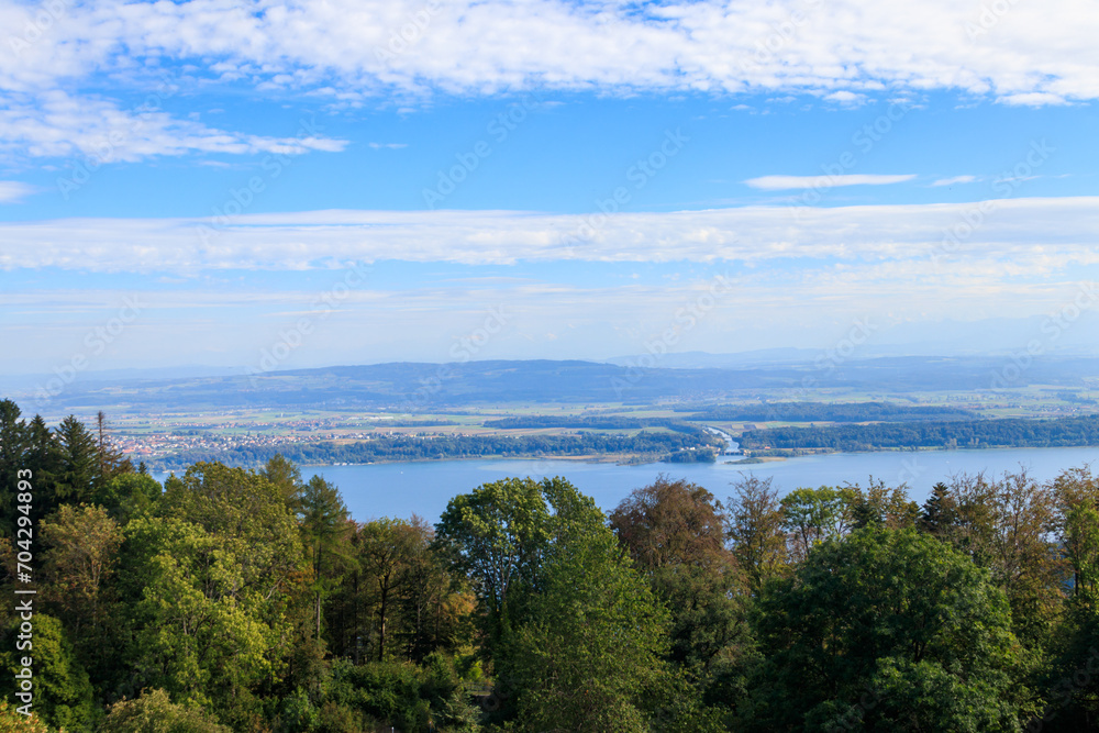 Aerial view of Biel lake from Preles in Bern canton, Switzerland