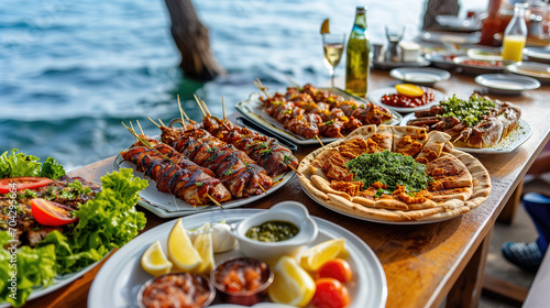 mezze in a restaurant at the beach  photo