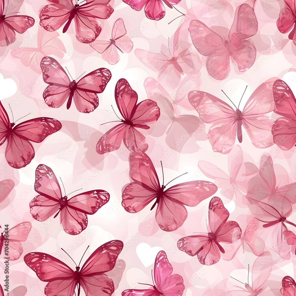 Pink butterfly seamless pattern on background.