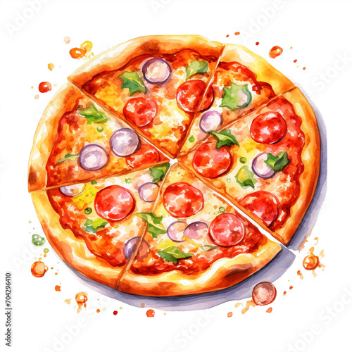 delicious pizza watercolor clipart illustration with transparent background