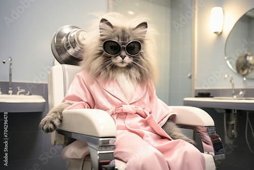 Glamorous cat in a hairdresser chair in a beauty salon photo