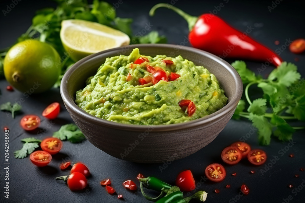 High angle tasty guacamole in bowl copy space concept Generate AI High angle tasty guacamole in bowl copy space concept Generate AI