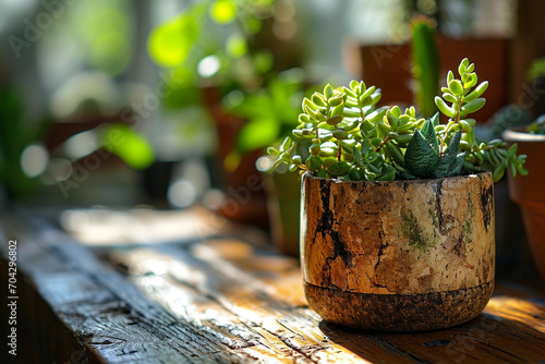 An image of a cork planter, ideal for small plants or succulents, showcasing a blend of nature and craftsmanship. photo