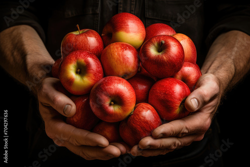 Farmers hands with apple harvest