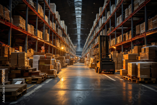 Indoor warehouse storage with shelves, logistics center © Michael