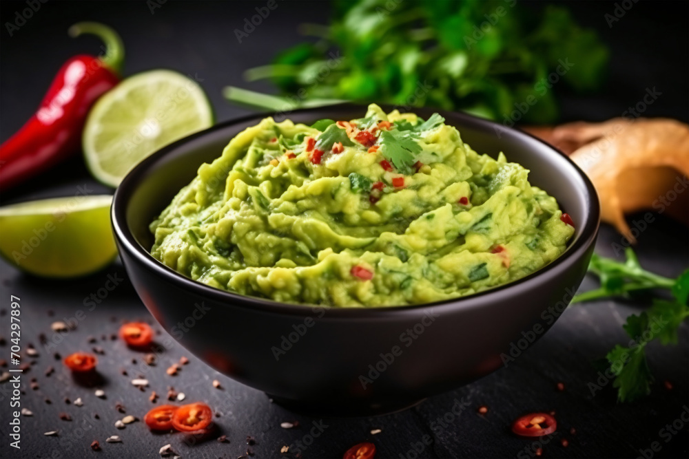 High angle tasty guacamole in bowl copy space concept Generate AI High angle tasty guacamole in bowl copy space concept Generate AI